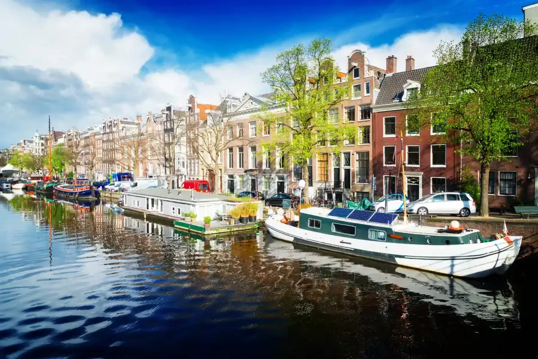 Canal houses and boats in Amsterdam